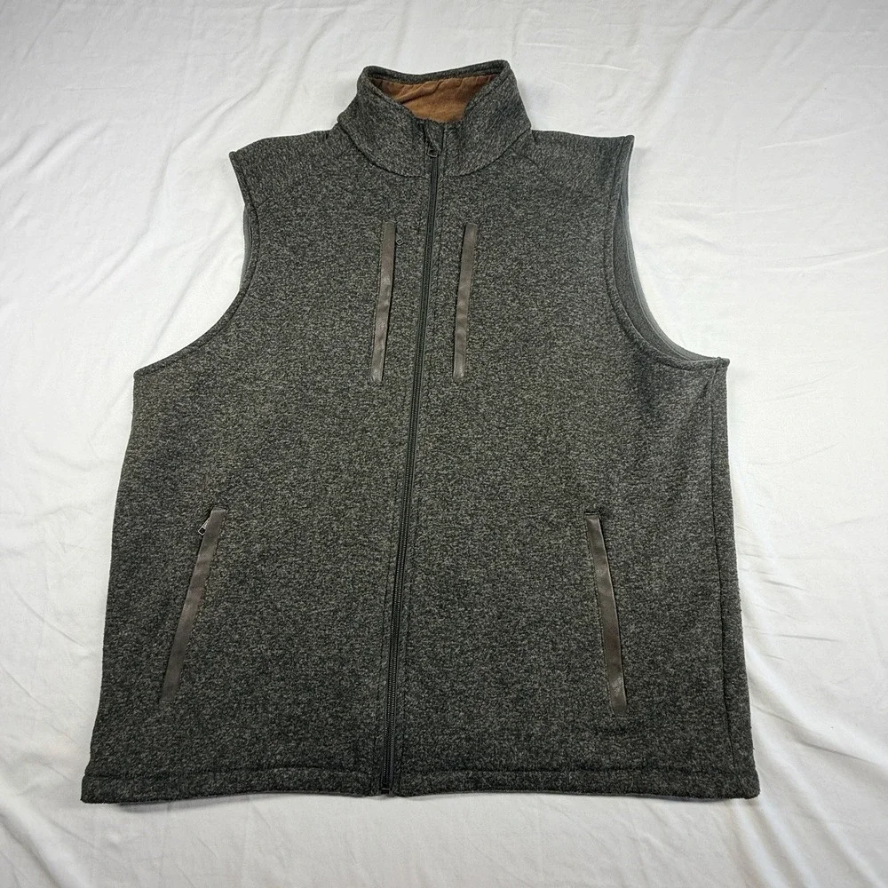 Tom Beckbe Mens Fleece Vest XL heathered Brown Knit Full Zip